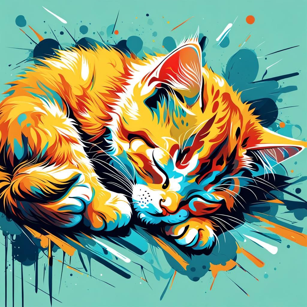 Abstract Kitten Sleeping with Complementary Colors