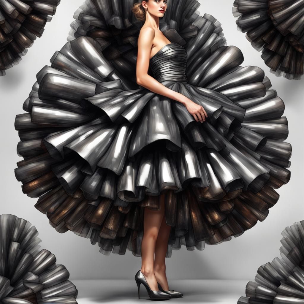 Burnt Plastic Dress: Hyperreal Fashion Illustration