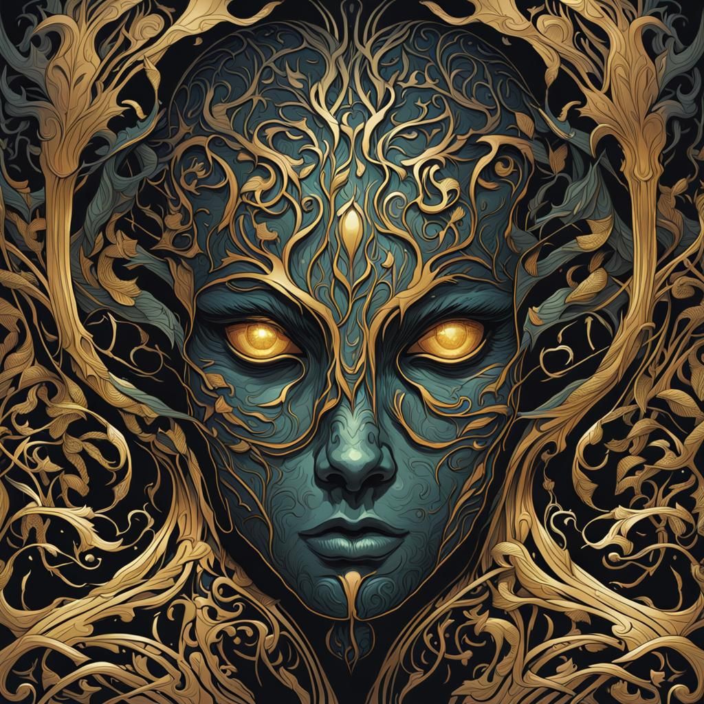 Art Nouveau Bio-Organic Creature Emerging from Roots