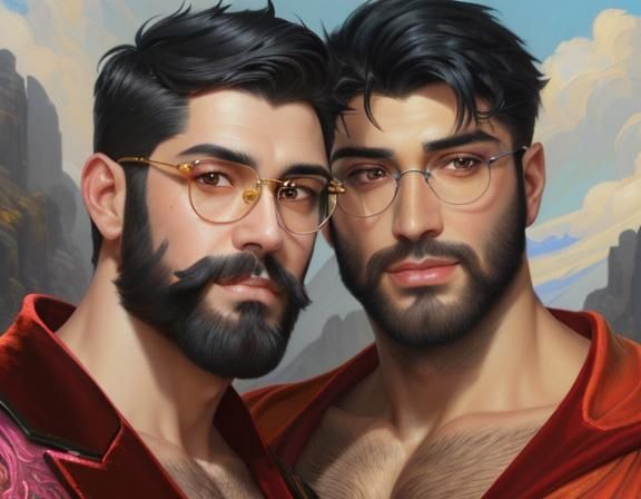 Gay Couple Portrait in Impressionist Impasto Style