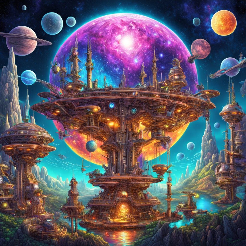 Surreal Cosmic Solarpunk Utopia