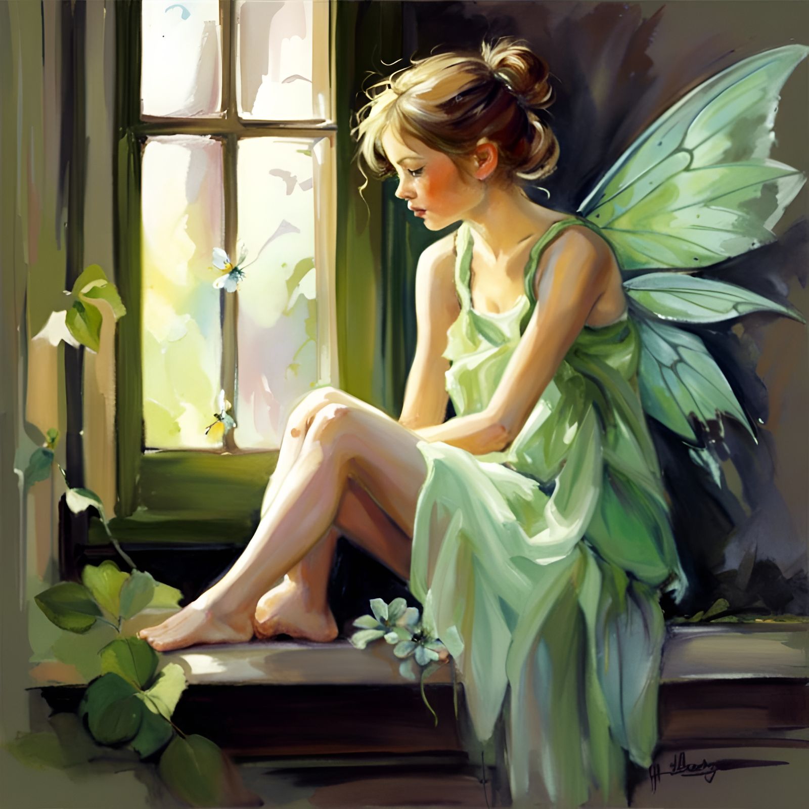 Pastel Fairy Sitting on a Window Sill