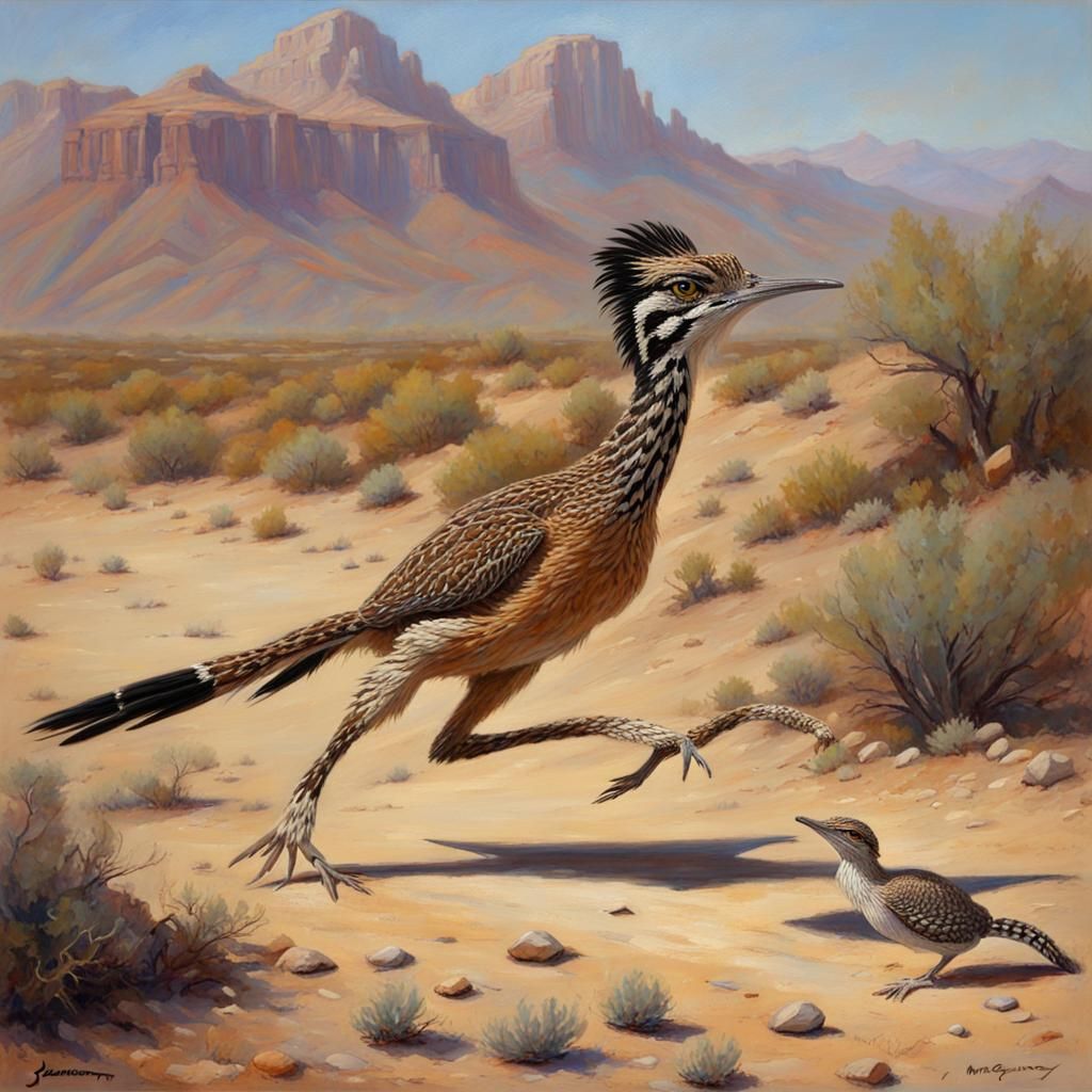 Roadrunner Versus Rattlesnake: An Oil Painting