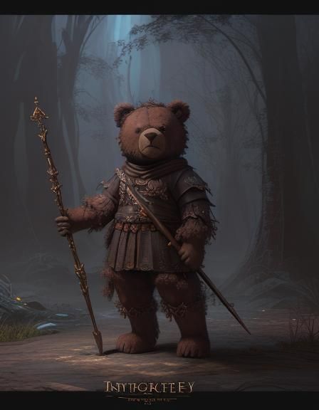 Fantastical Teddy Bear with Staff: Detailed Matte Painting