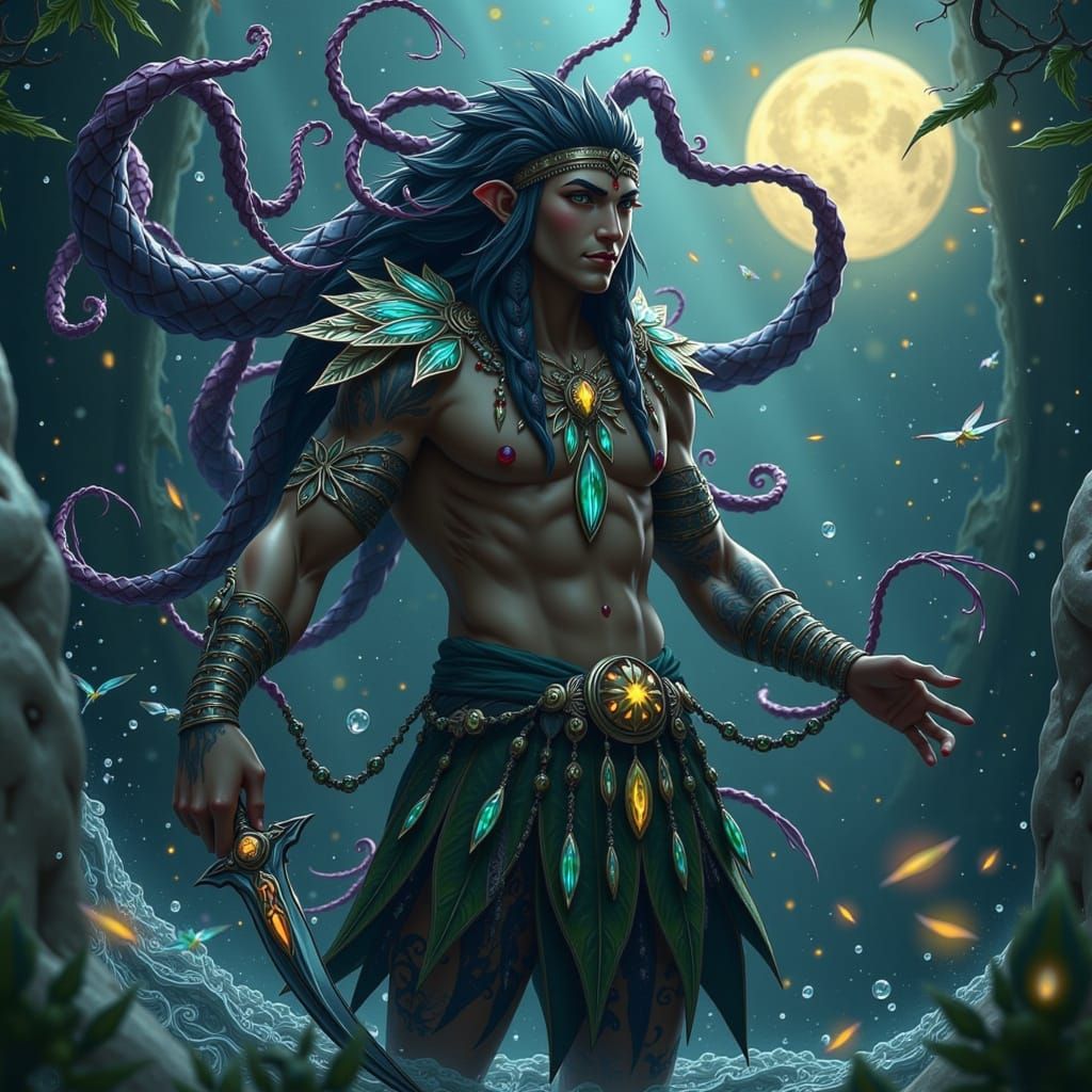 Quetzalcóatl Fae Emerge from Moonlit Waves