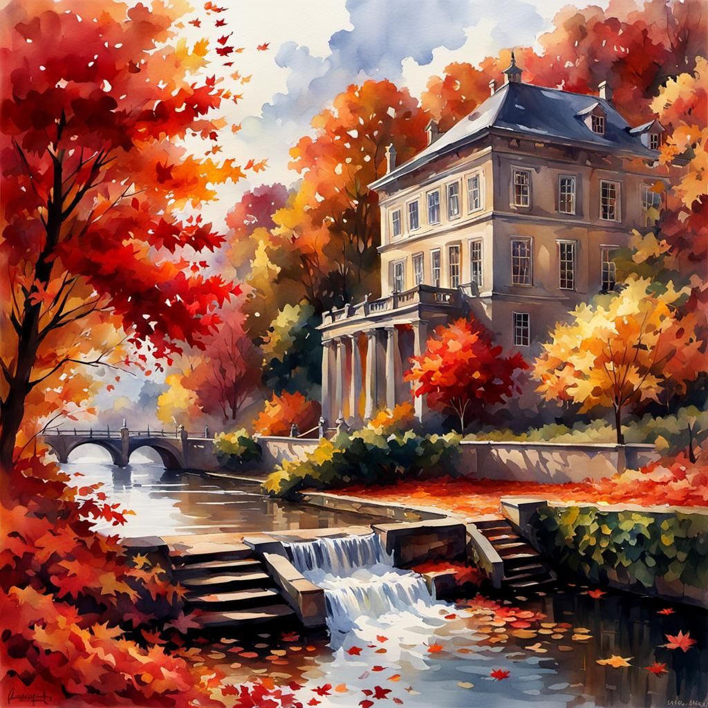 Watercolour autumn scenescape