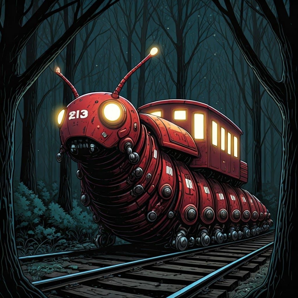 Cyberpunk-Style Mechanical Beast Illuminates Nighttime Fores...