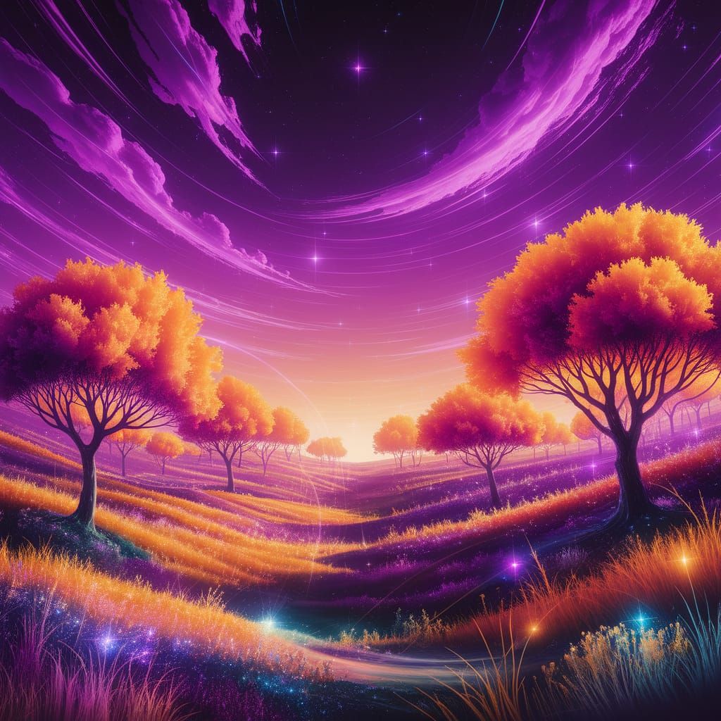 Ethereal Surreal Landscape in Vibrant Cosmic Colors