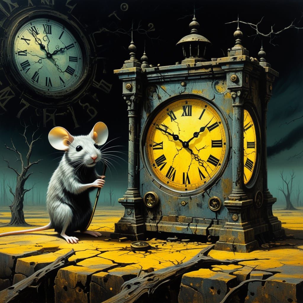 Surreal Mouse Presents a Clock in Post-Apocalyptic Ruins
