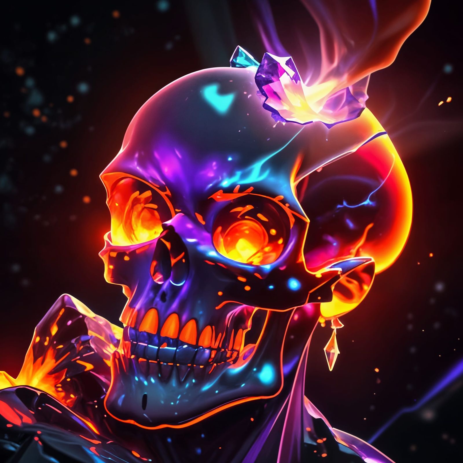 Fiery Cosmic Melting Glass Skull in VRay