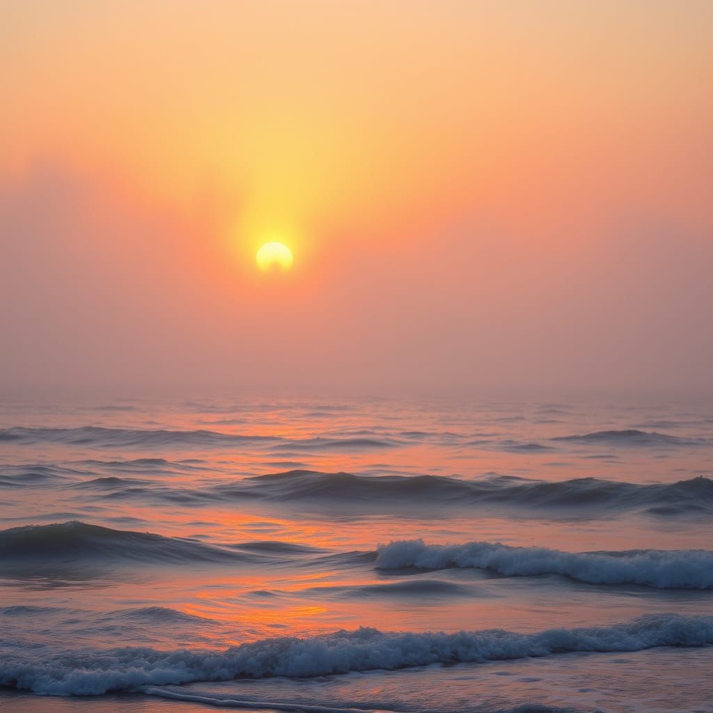 Golden Hour Ocean Scene in Dreamy, Ethereal Style