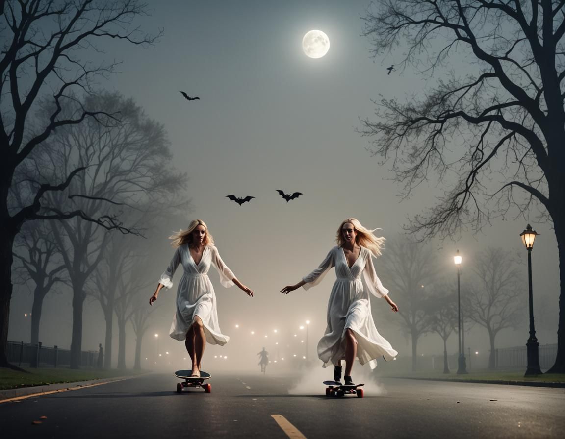 Vampire Skateboard Chase in Foggy Park