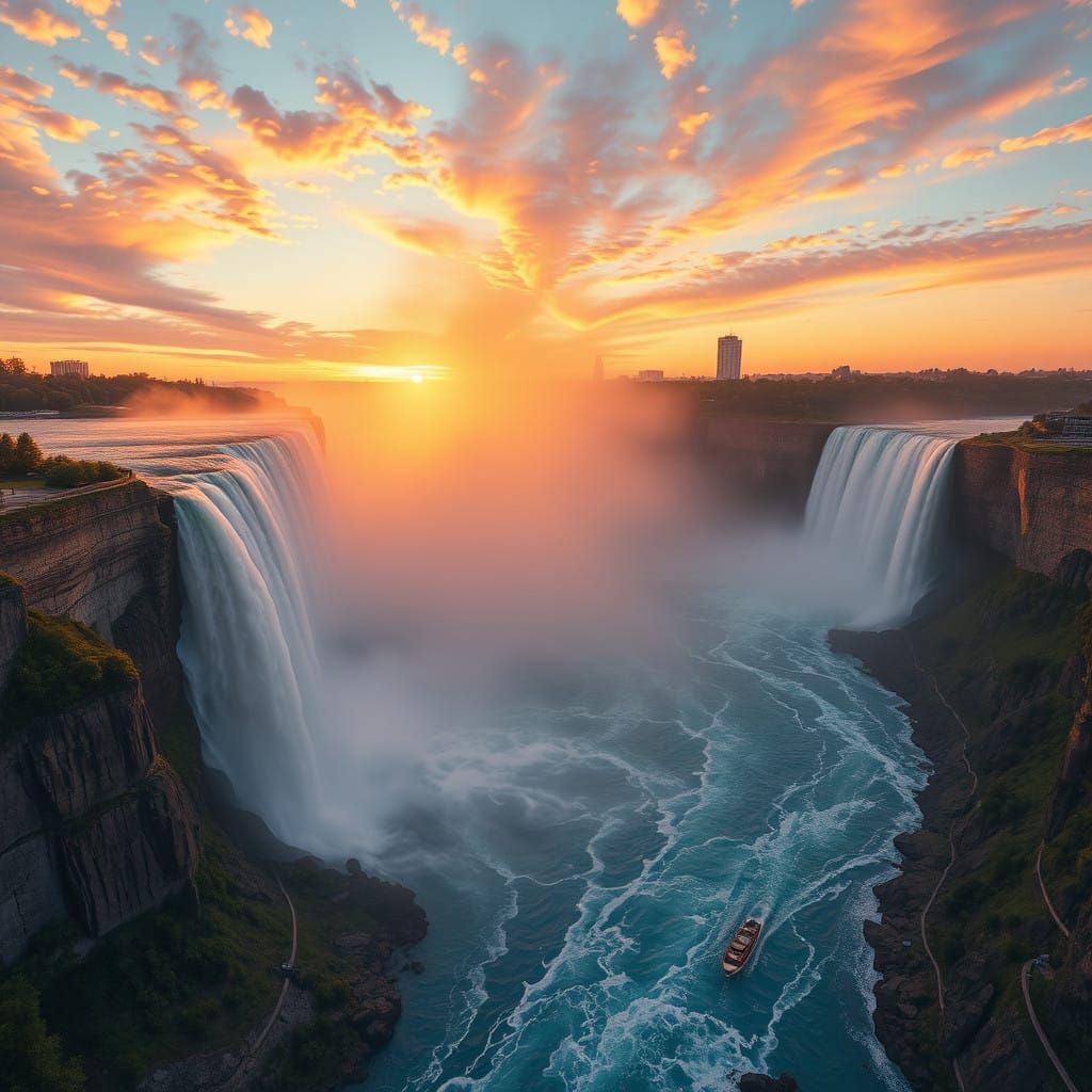 Majestic Niagara Falls at Golden Hour in Hyper-Realistic Maj...