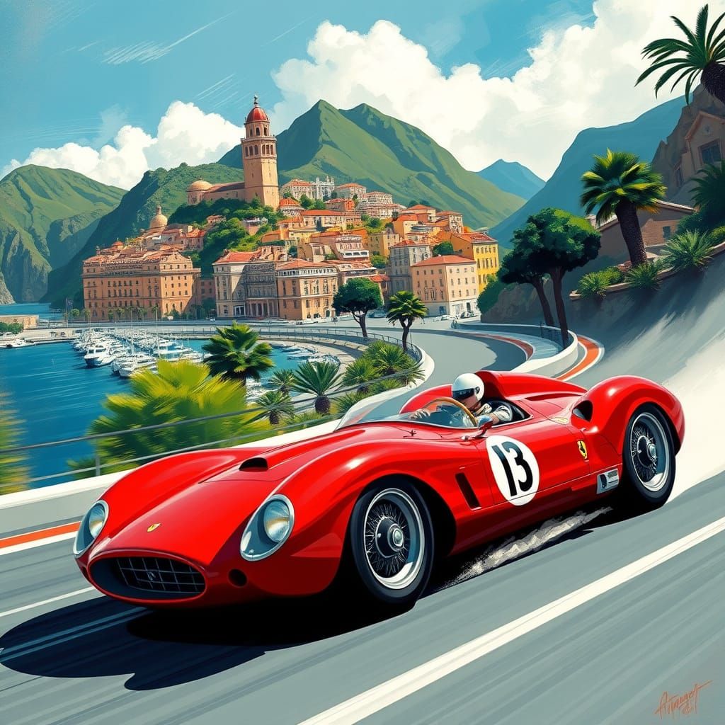 Racing Driver Speeds Through Monaco Circuit in Ferrari