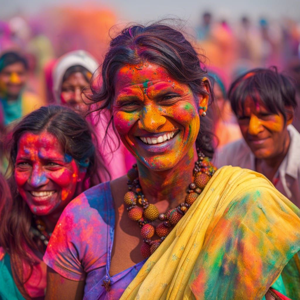 Vibrant Indian Holi Festival on Ganges River