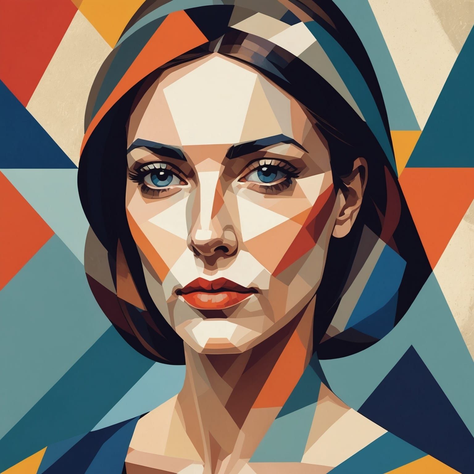 Cubist Portrait of a Woman in Geometric Style
