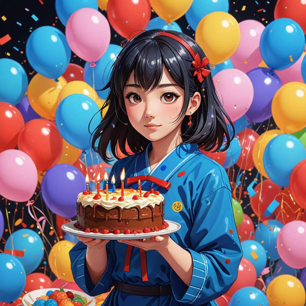 Vibrant Anime Celebration Scene in Bright Pastel Colors
