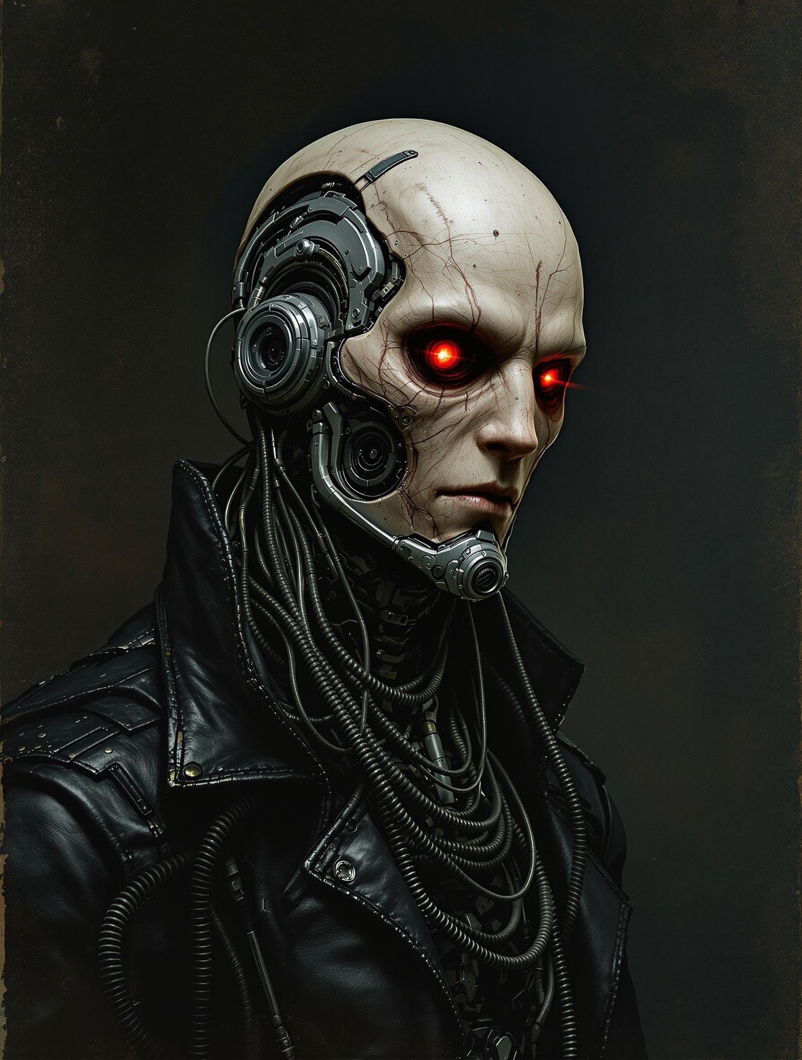 Cyberpunk Cyborg Figure in Gritty Industrial Setting