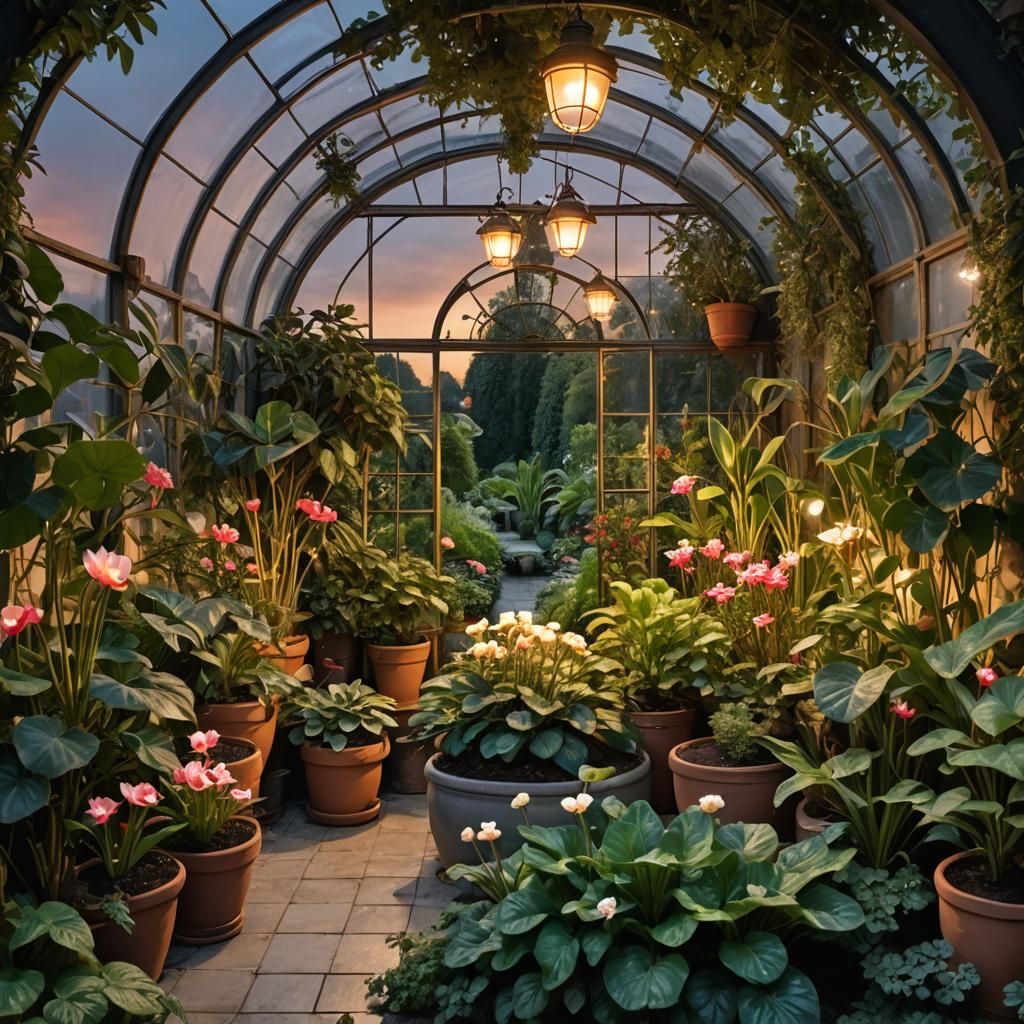 Golden Hour Greenhouse: A Hyperrealistic Botanical Illustrat...