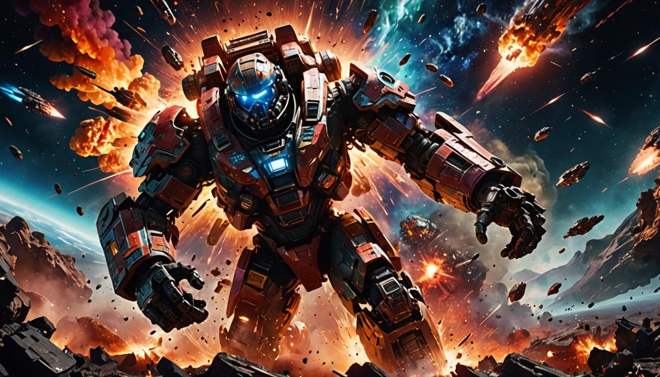 Titans Clash in Space: A Sci-Fi Oil Painting