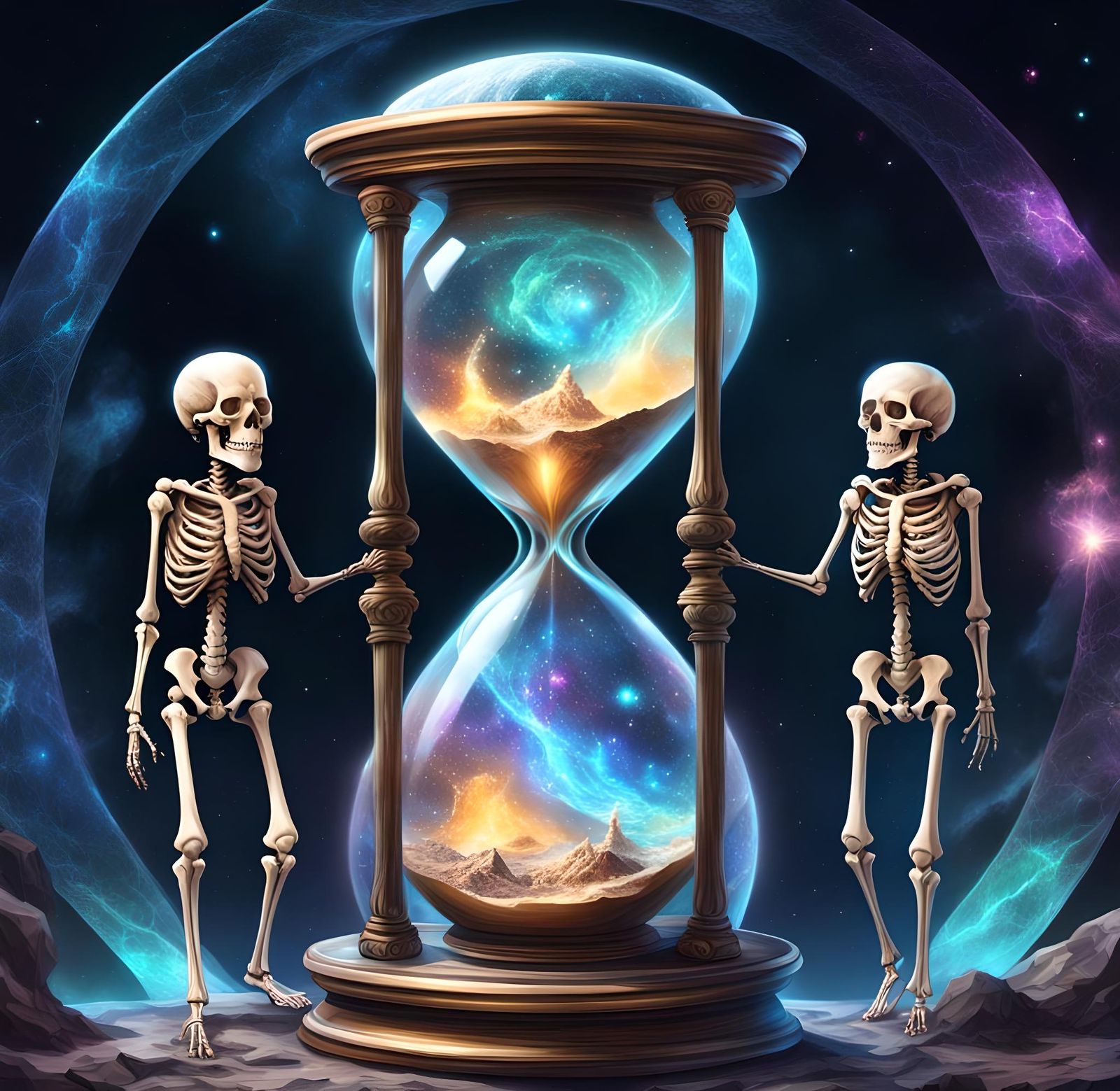 Hourglass: Children Become Skeletons in Cosmic Illustration