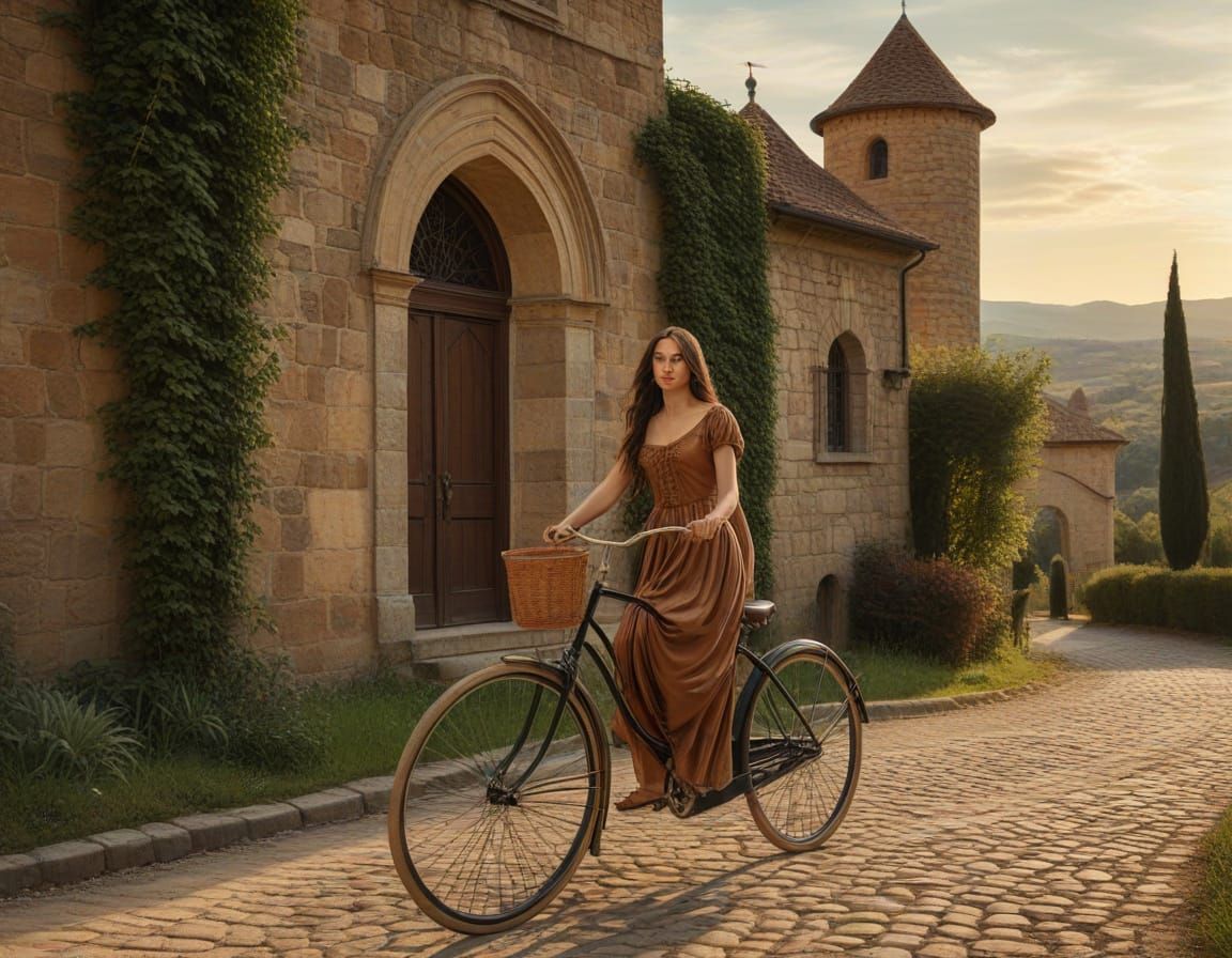 Mona Lisa Rides a Penny-Farthing in Tuscany as Renaissance A...