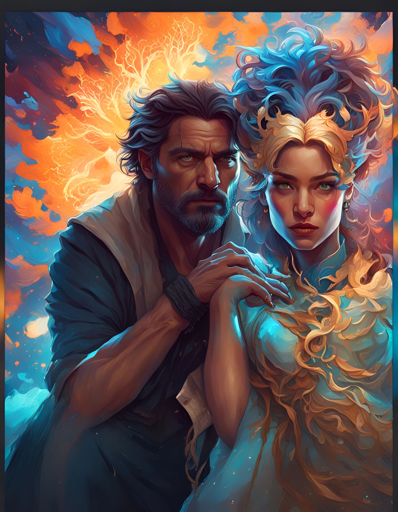 Cosmic Couple Portrait in Detailed Digital Art Style