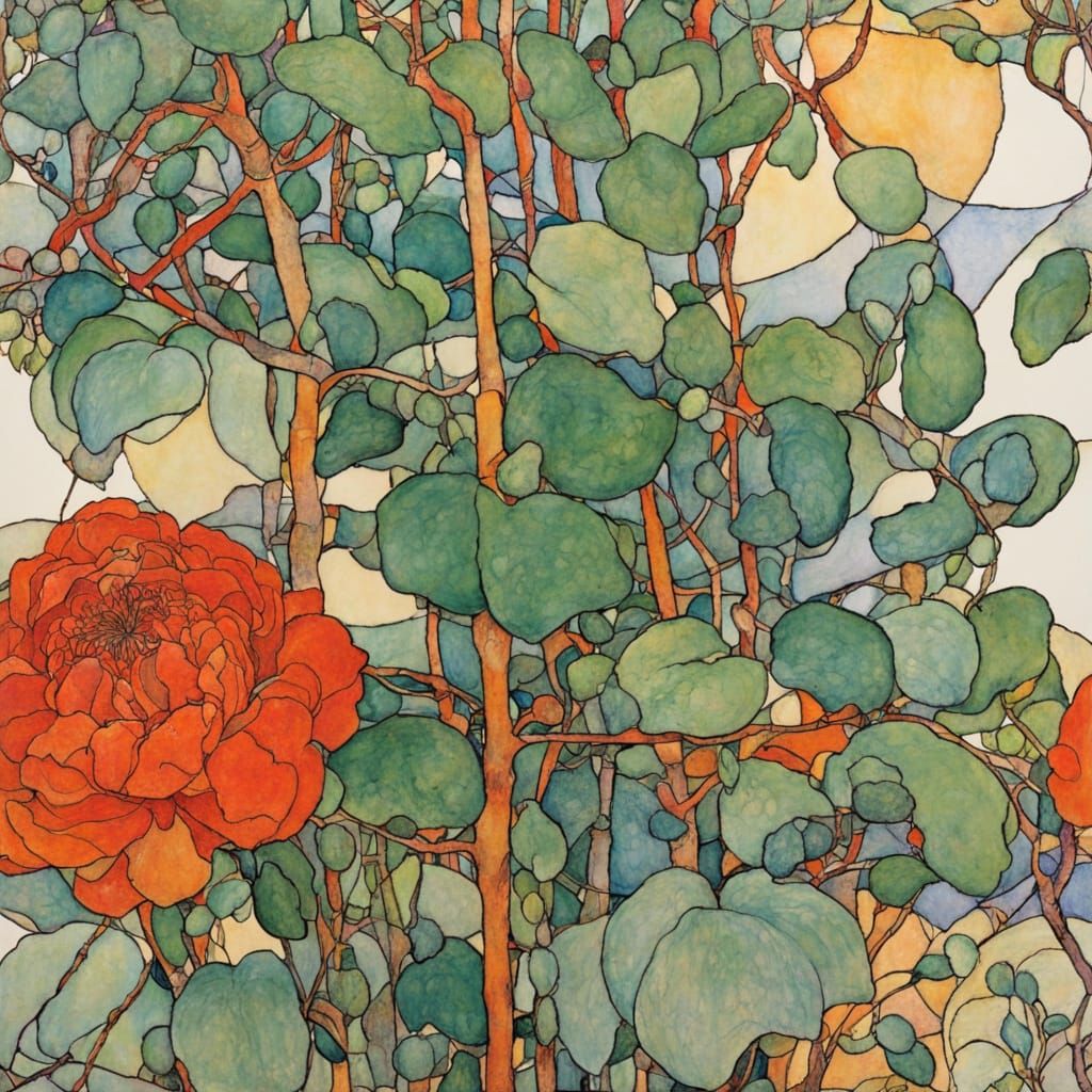 Intricate Organic Line Drawing in Art Nouveau Style