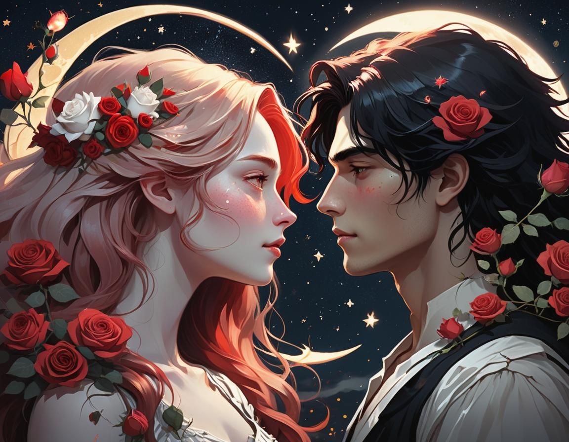 Dual Portrait of Lovers in Dreamlike Setting