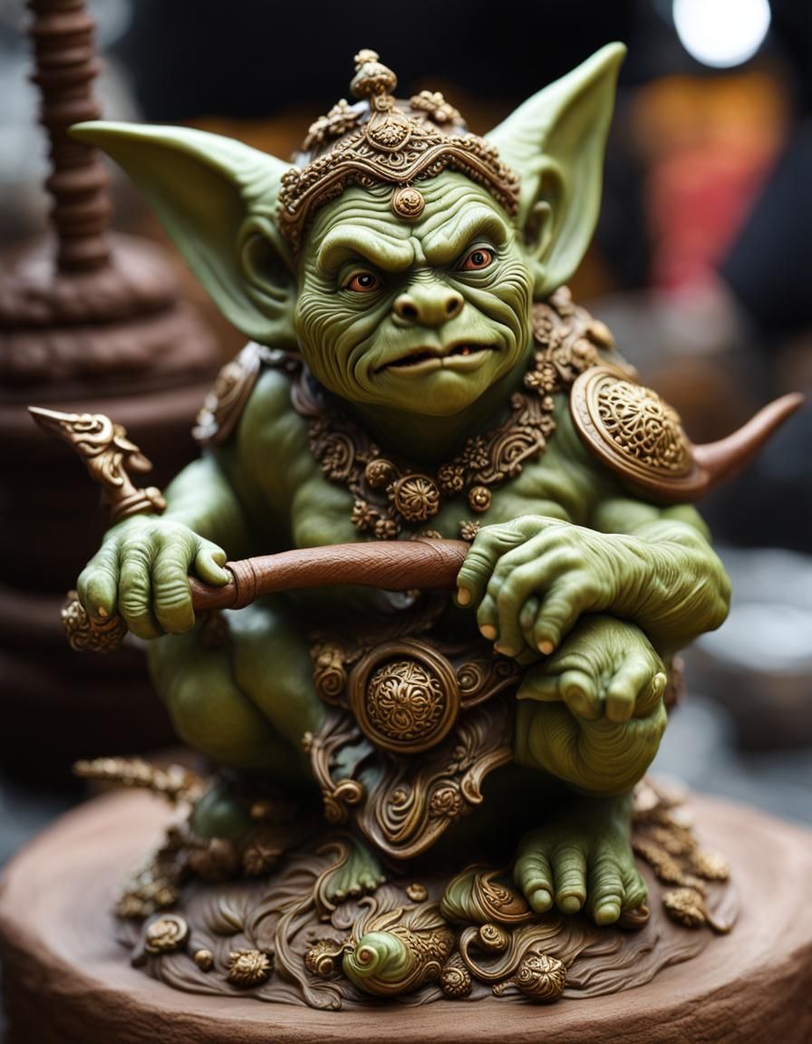 Voluptuous Goblin Goddess Sculpture in Glazed Clay