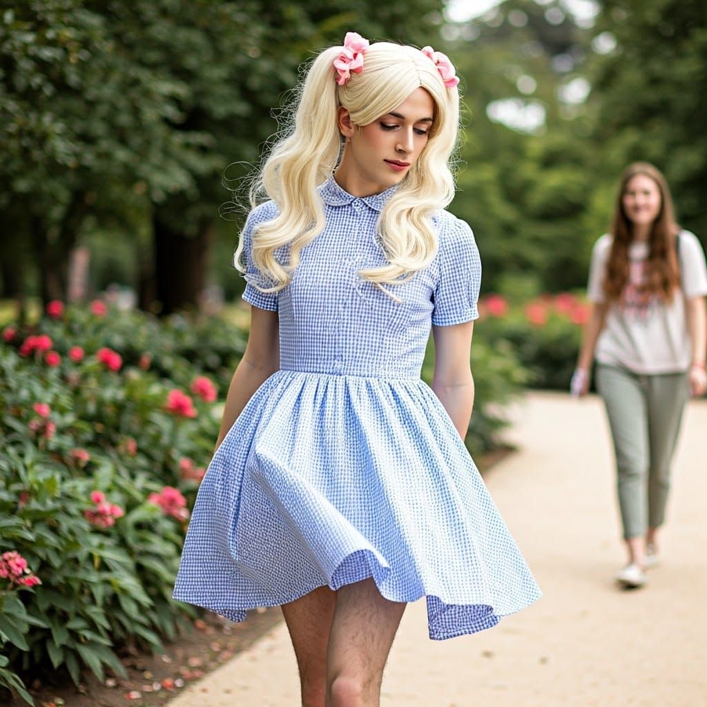 Androgynous Young Man in Gingham Dress, Fashion Photography