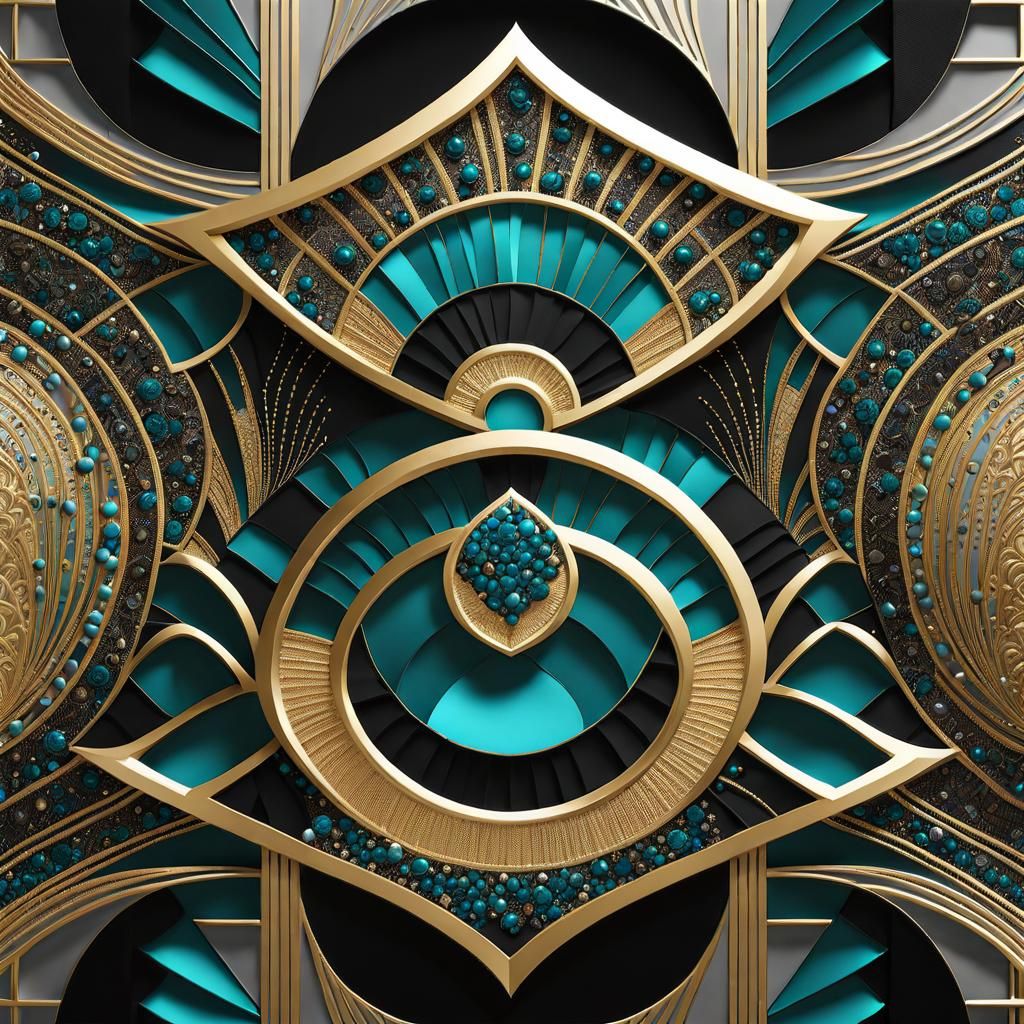 Art Deco Embroidered Wall Hanging with Metallic Accents