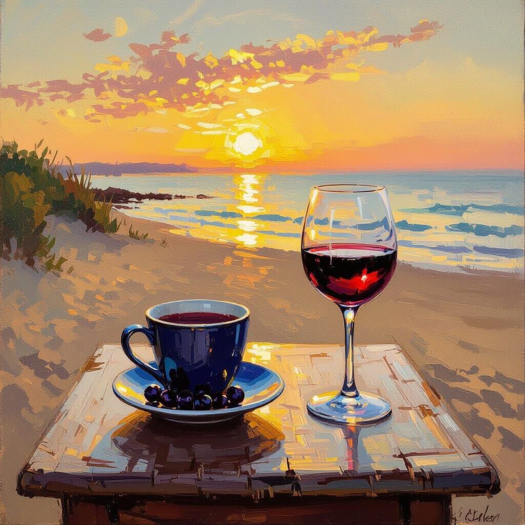 Gooseberry Wine at Sunset: An Impressionist Beach Scene
