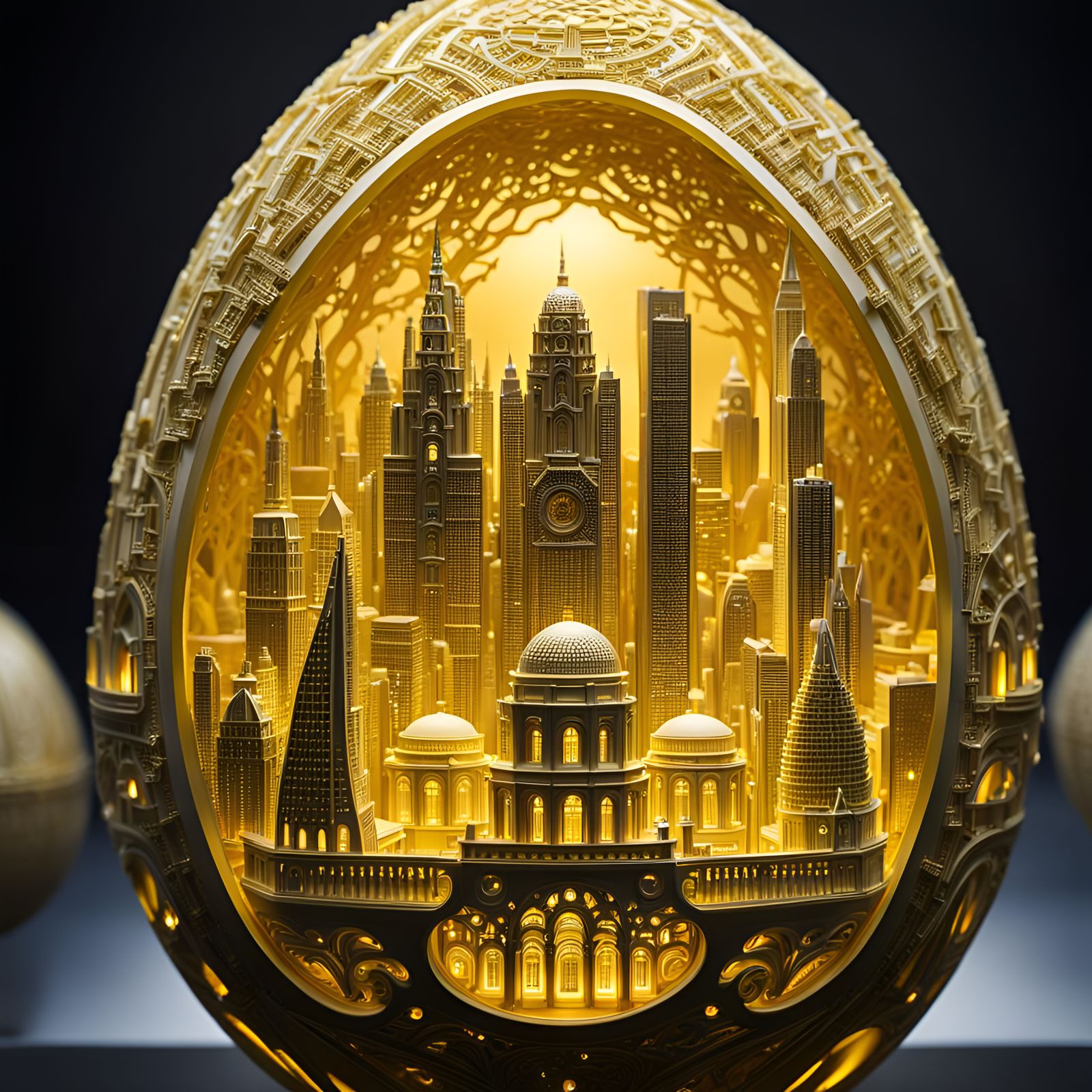 Yellow Faberge Cityscape with Volumetric Lighting