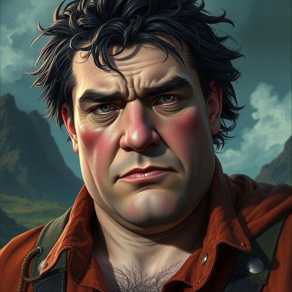 Man with Red Cheeks in Detailed Digital Art Style