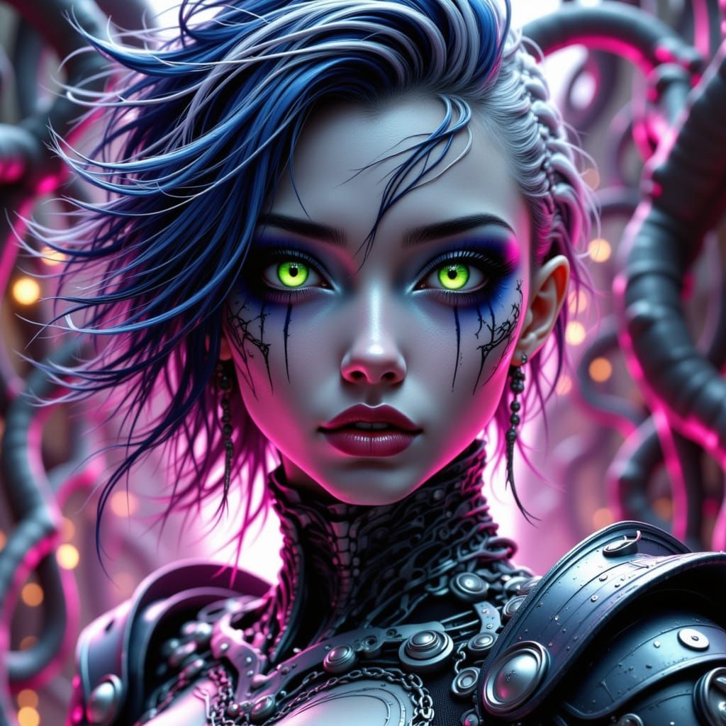 Hypermaximalist Female Warrior with Organic Fauna Growth and...