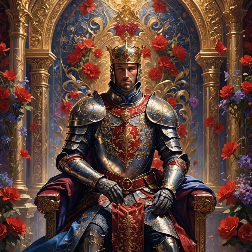 Regal Knight of Hearts in Lavish Throne Room