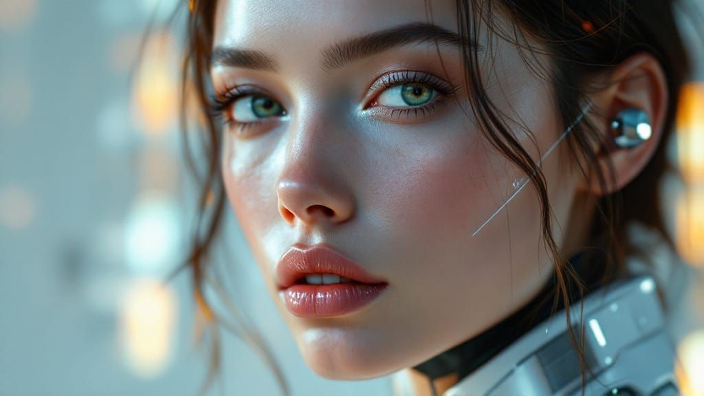 Hyperrealistisk Portrett av en Glamorøs Kvinne i Futuristisk...