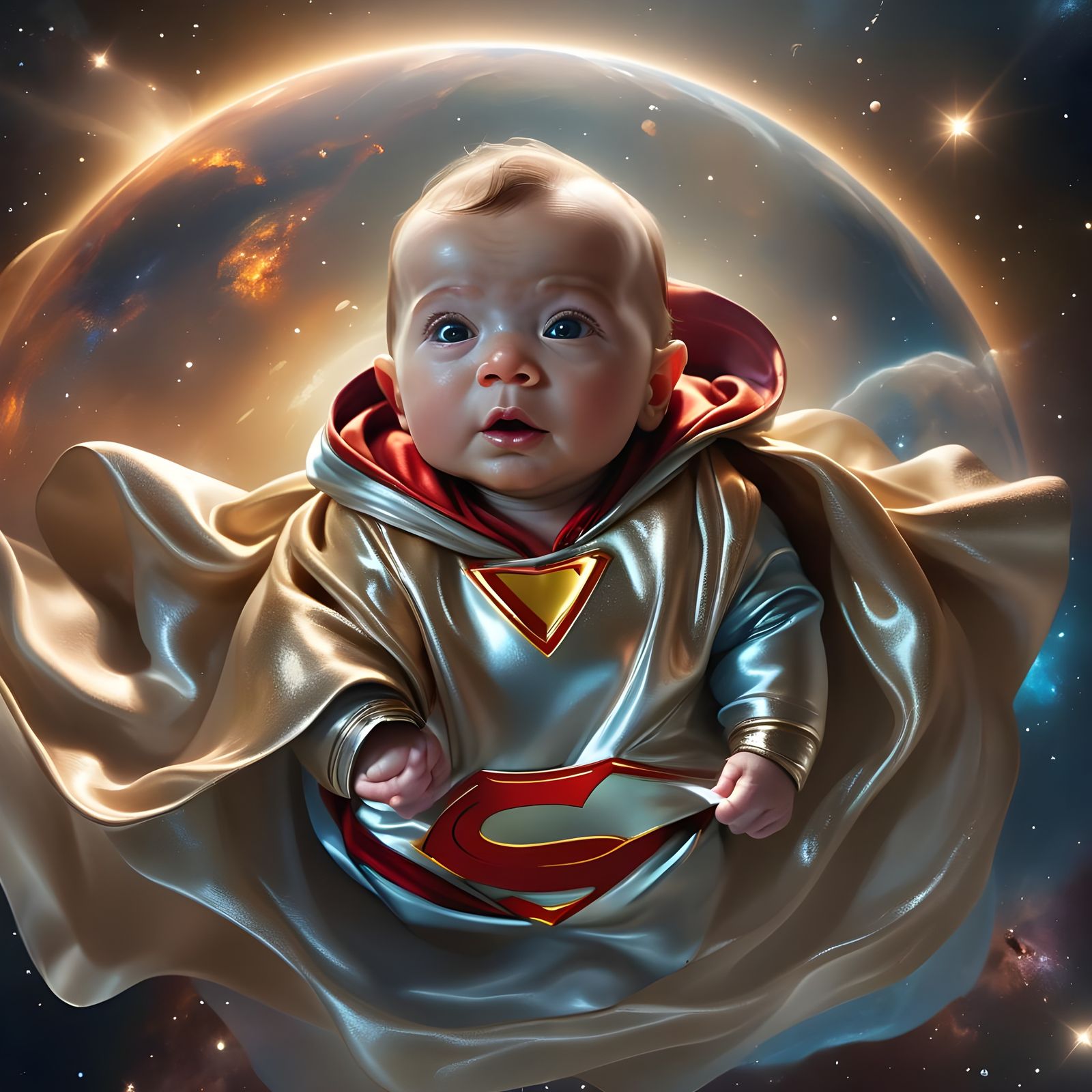 Baby Superman Lost in Space: Realistic AI Art