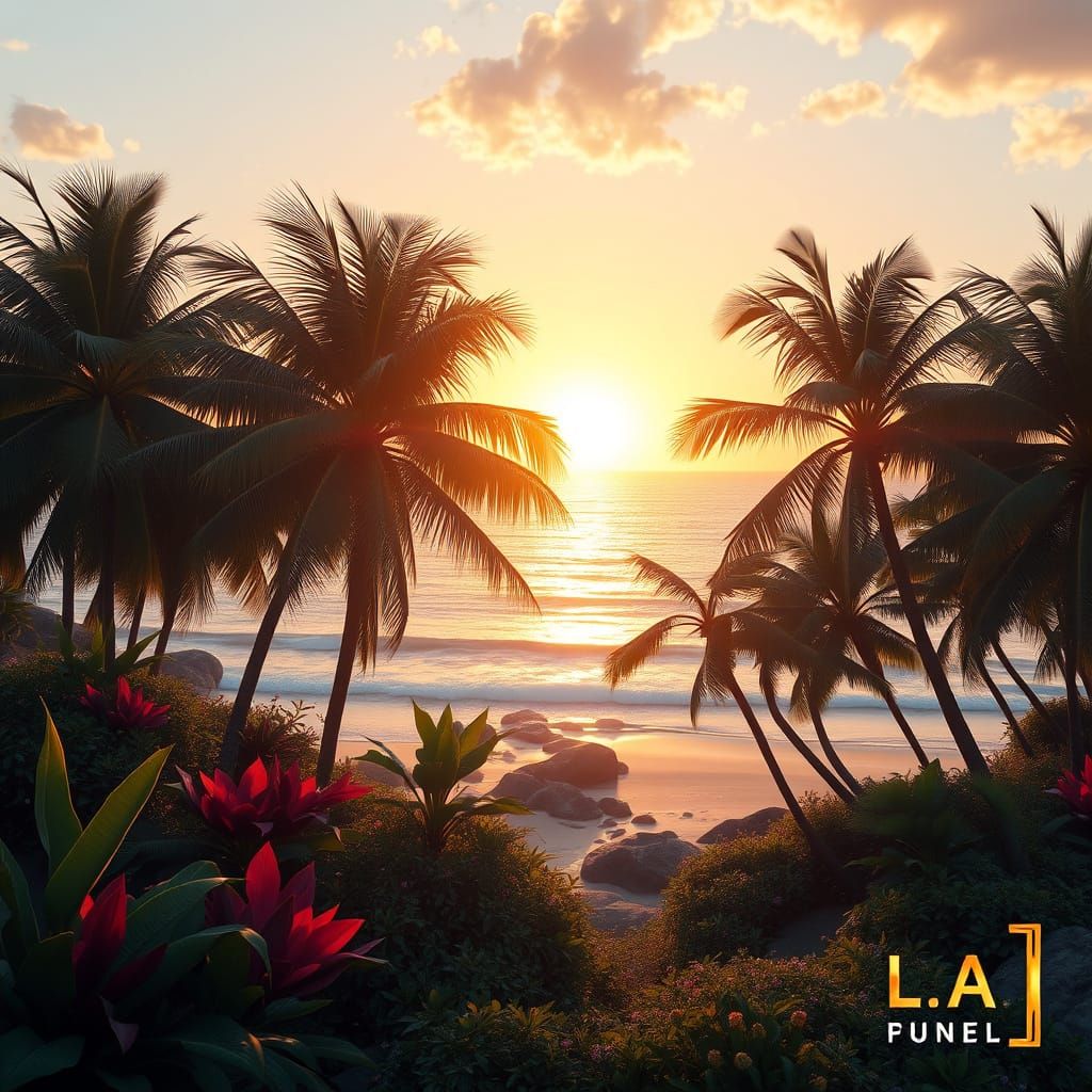 Vibrant Pacific Coast Beachscape in Sunset Glow