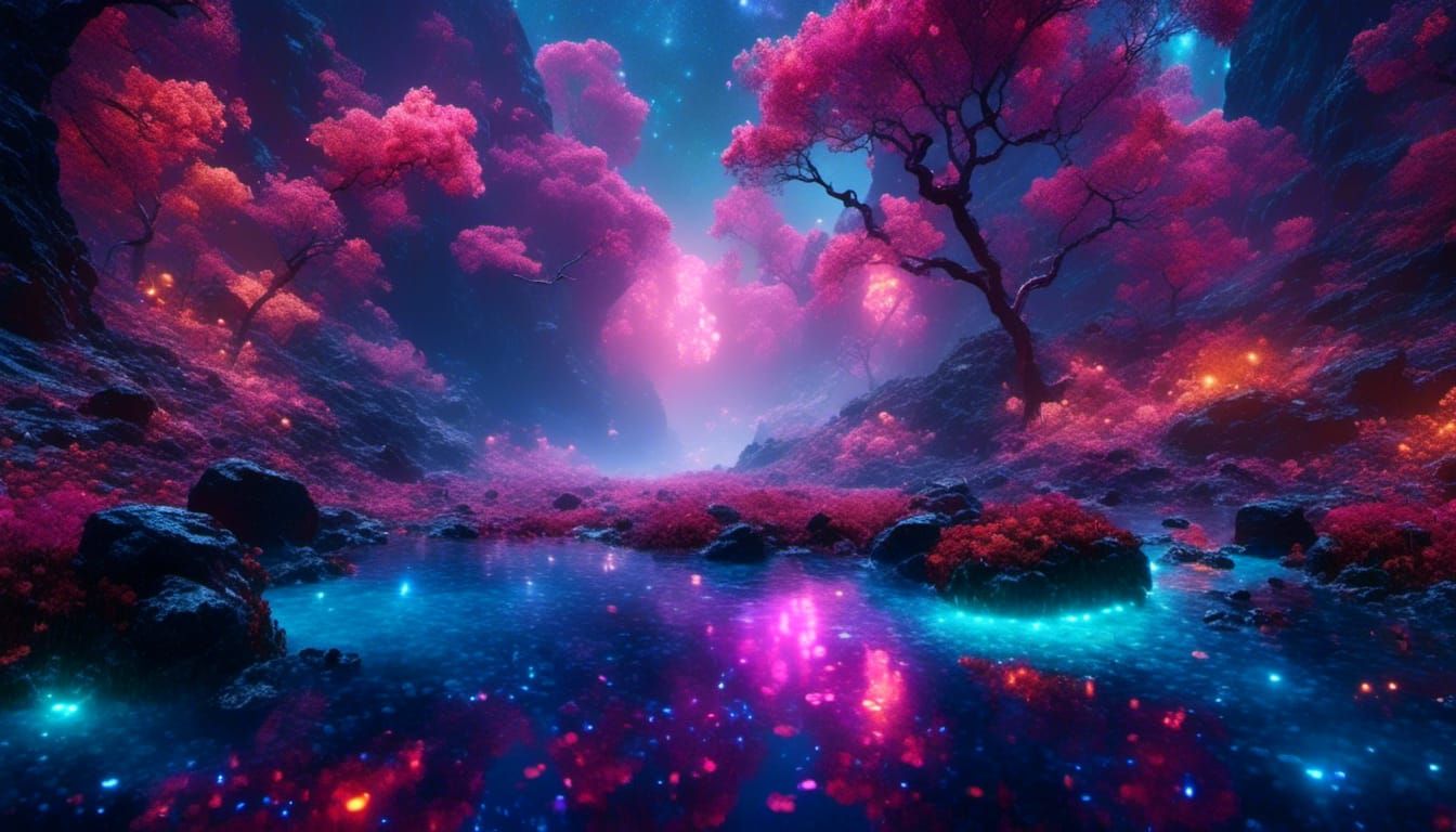 Fantastical Starry Night Landscape in 3D Game Style