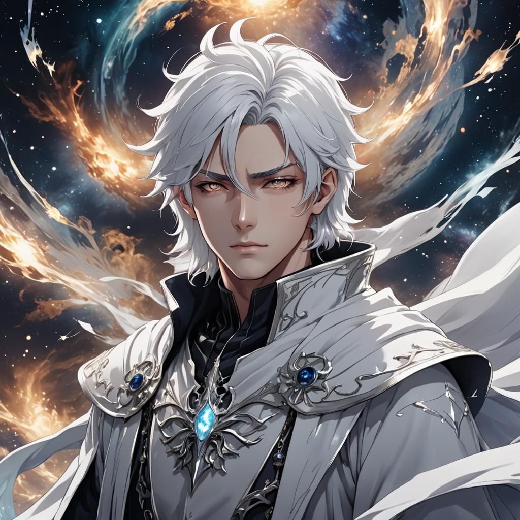 Ethereal Fantasy Boy with Shining Hair in Anime Style