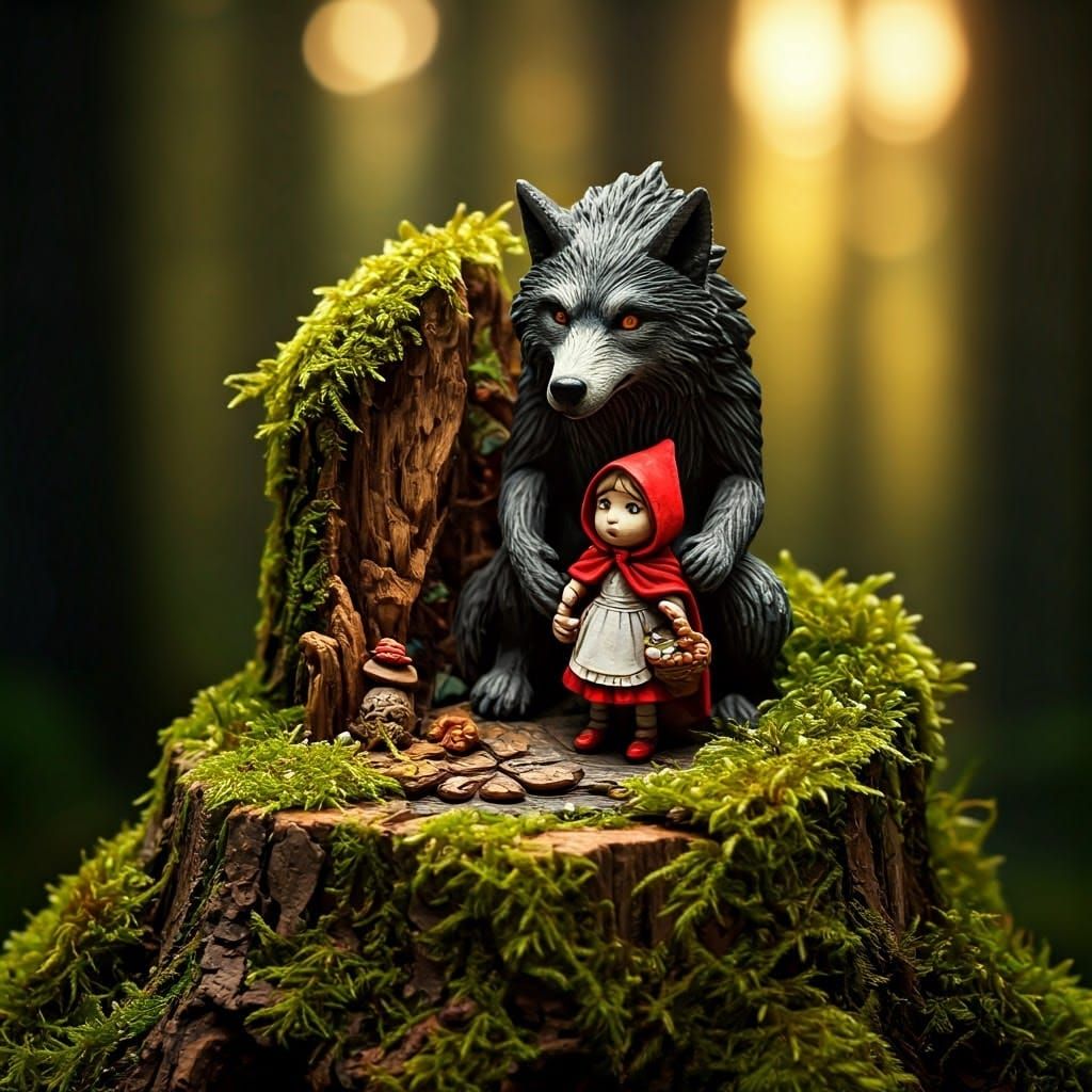 Little Red Riding Hood Sculpture in Whimsical Style