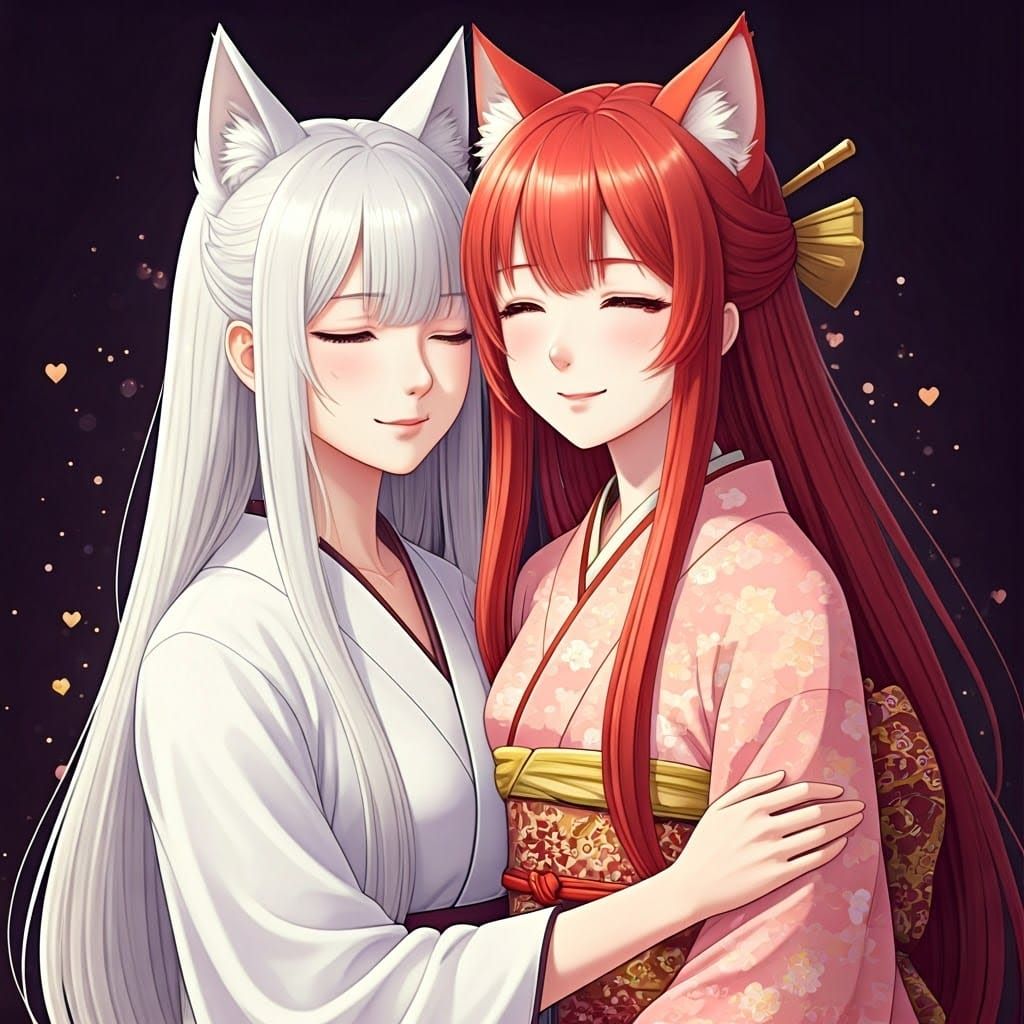 Wolfie and Akane hugging