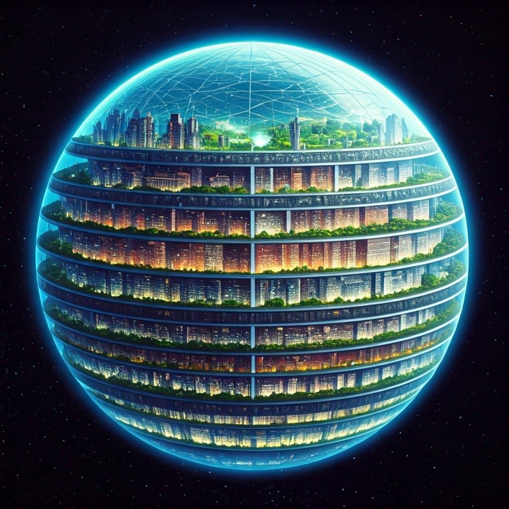 Spherical Space Station in Vibrant Anime Style