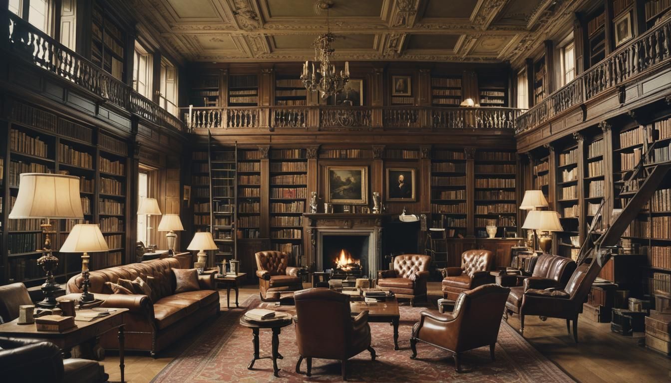 Oxford-Inspired Private Library with Chateau Furnishings