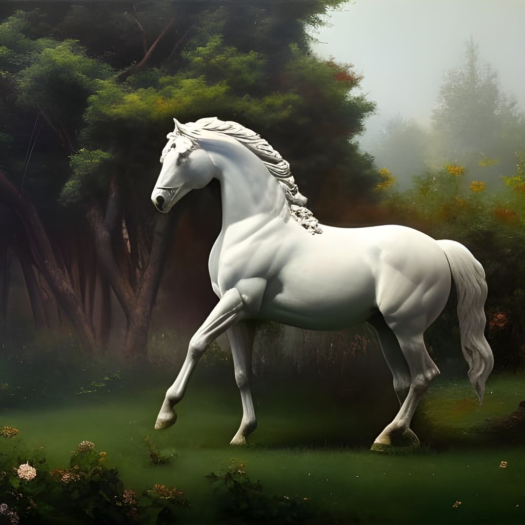 Intricate Marble Horse Statue in Garden