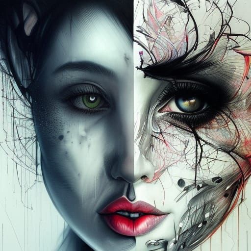 Yin Yang Split Face Portrait in Hyperrealism