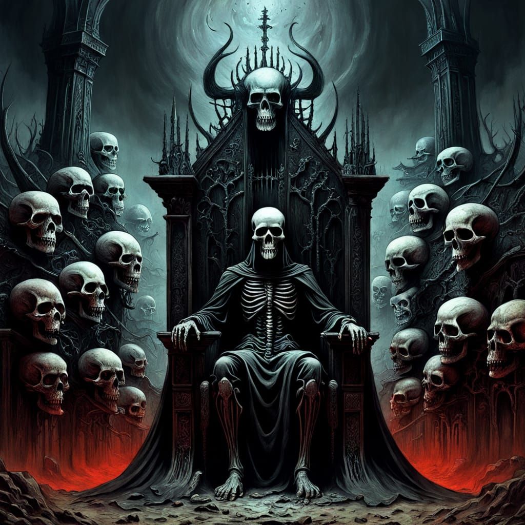 Macabre Throne in Desert Landscape: Surreal Art