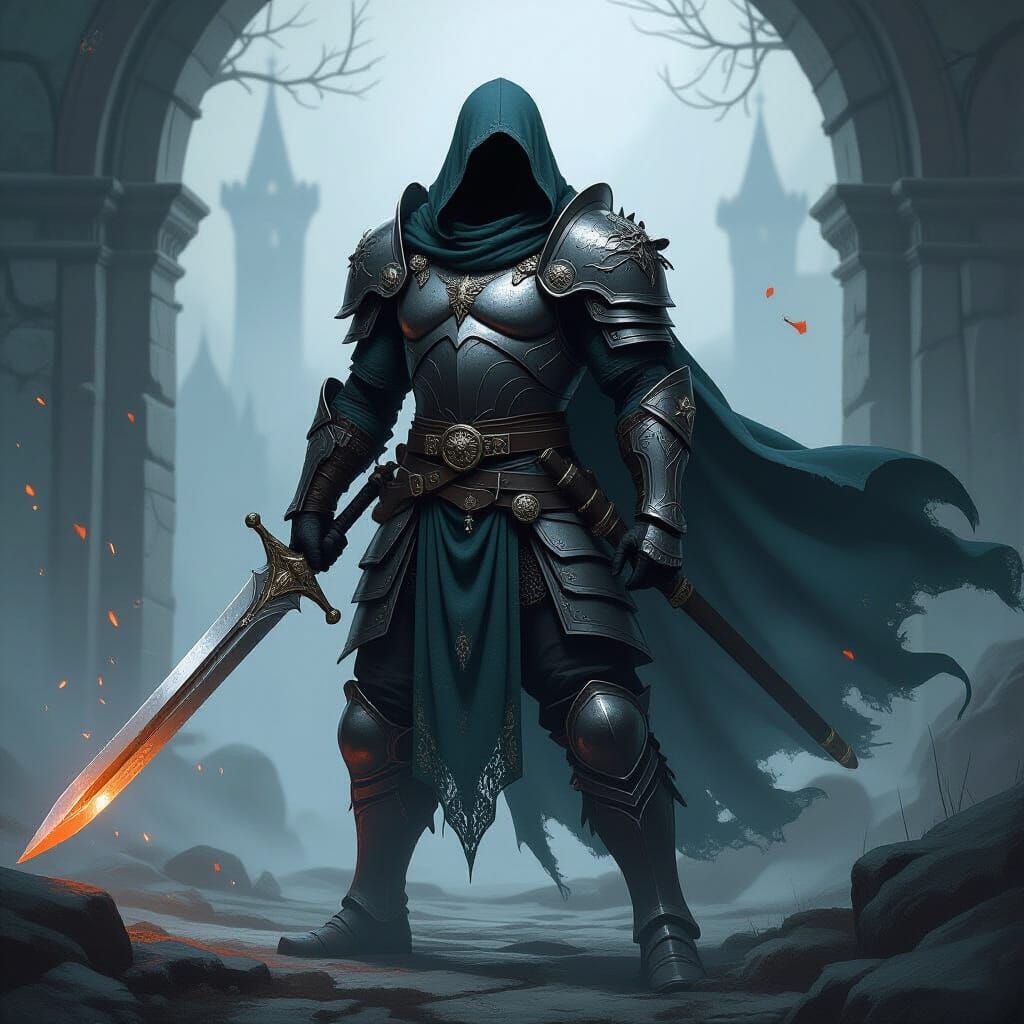 Fantasy Warrior in Gothic Armor with Sword